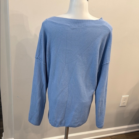 Medium Blue Button-Up Henley Women's Top - Picture 5 of 6